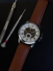 FOSSIL LEATHER LIGHT BROWN BELT WHITE DIAL AUTOMATIC LUXURIOUS MEN’S WATCH.