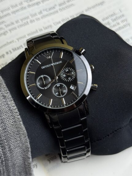 ARMANI EMPORIO FULL BLACK CHRONOGRAPH ACTIVE LUXURIOUS MEN’S WATCH.