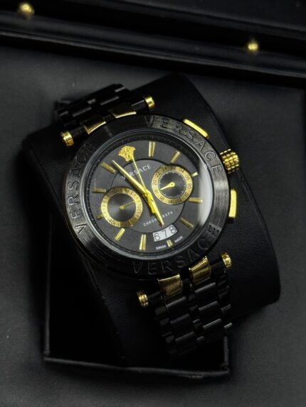 VERSACE BLACK AND GOLD CHRONOGRAPH ACTIVE LUXURIOUS MEN’S WATCH.