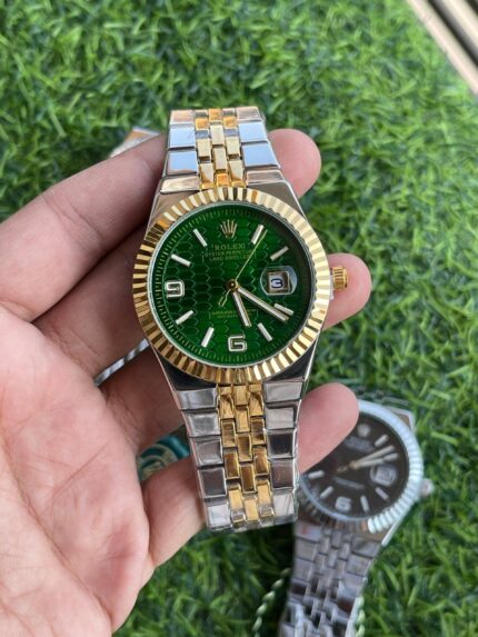 ROLEX FORMAL EDITION SILVER TWOTONE CHAIN AND GREEN DIAL