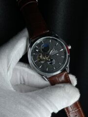 SEAMASTER LUXURY AUTOMATIC WATCH – BLACK DIAL / BROWN STRAP / SILVER CASE