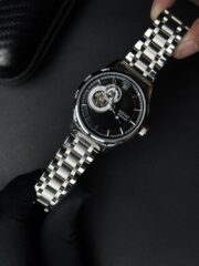 SEIKO AUTOMATIC OPEN HEART SILVER CHAIN BLACK DIAL - Image 2