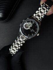 SEIKO AUTOMATIC OPEN HEART SILVER CHAIN BLACK DIAL - Image 2