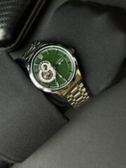 SEIKO AUTOMATIC OPEN HEART SILVER CHAIN GREEN DIAL