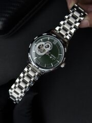 SEIKO AUTOMATIC OPEN HEART SILVER CHAIN GREEN DIAL - Image 2