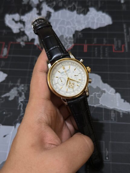 Patek Philippe Genève Chronograph Watch – White Dial | Black Leather Strap