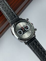 Breitling Chronograph Watch | Silver Dial & Black Leather Strap