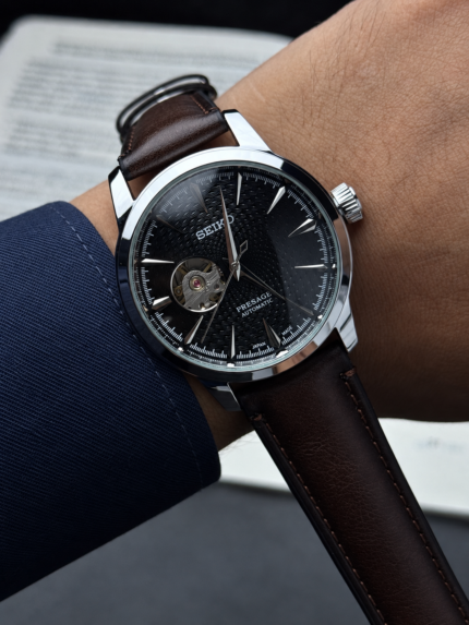 Seiko Presage Automatic Open Heart – Presage Automatic – Black Dial | Brown Leather Strap