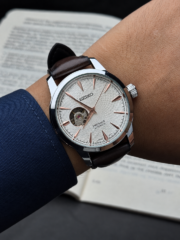 Seiko Presage Automatic Open Heart | White Dial & Brown Leather Strap - Image 5