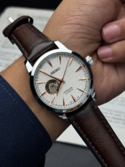 Seiko Presage Automatic Open Heart | White Dial & Brown Leather Strap - Image 2