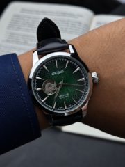 Seiko Presage Automatic Open Heart | Green Dial & Black Leather Strap - Image 4