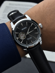 Seiko Presage Automatic Open Heart | Black Dial & Black Leather Strap
