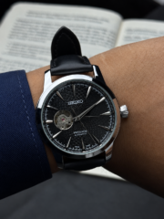 Seiko Presage Automatic Open Heart | Black Dial & Black Leather Strap - Image 4