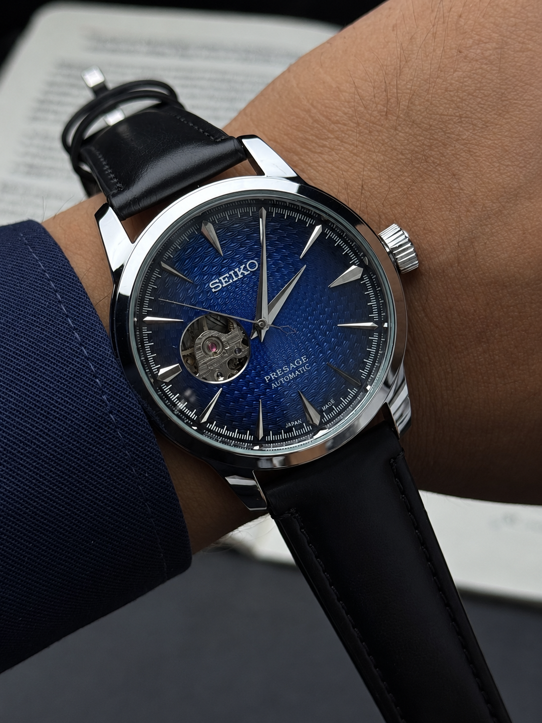 IMG_7664 Seiko Presage Automatic Open Heart | Blue Dial & Black Leather Strap - Image 1