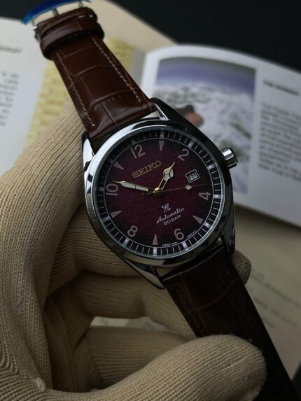 Seiko Prospex Automatic 20 BAR – Burgundy Dial Brown Leather Strap
