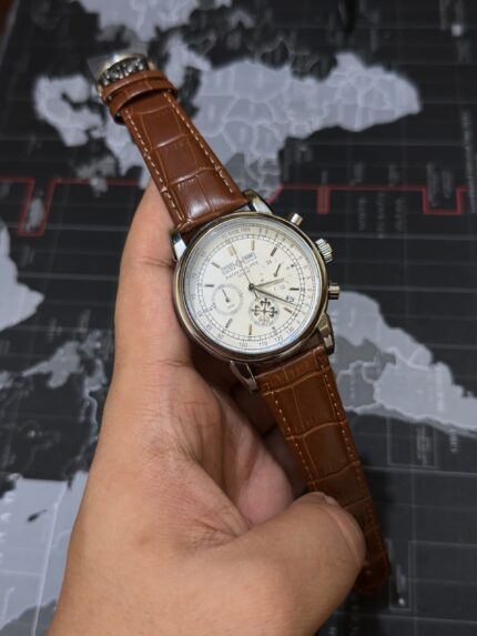 Patek Philippe Genève Chronograph Watch – White Dial | Brown Leather Strap