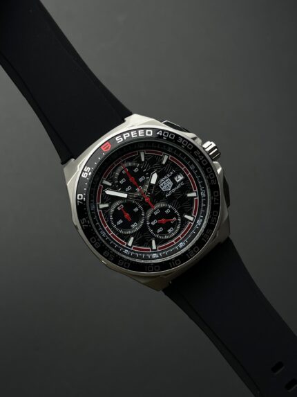 TAG Heuer Formula 1 Chronograph Style Watch – Black Dial with Red Accents & Black Rubber Strap
