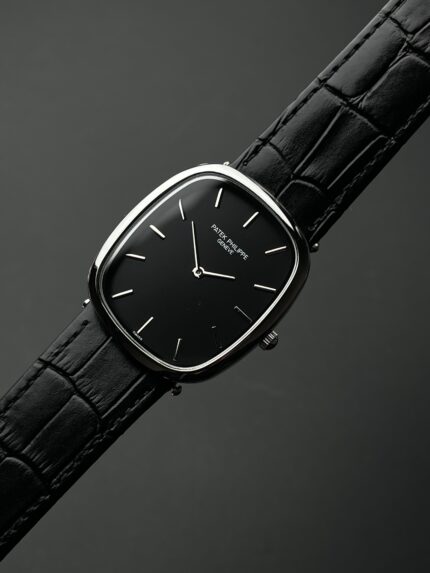 Patek Philippe Cushion Classic – Black Dial & Black Leather Strap