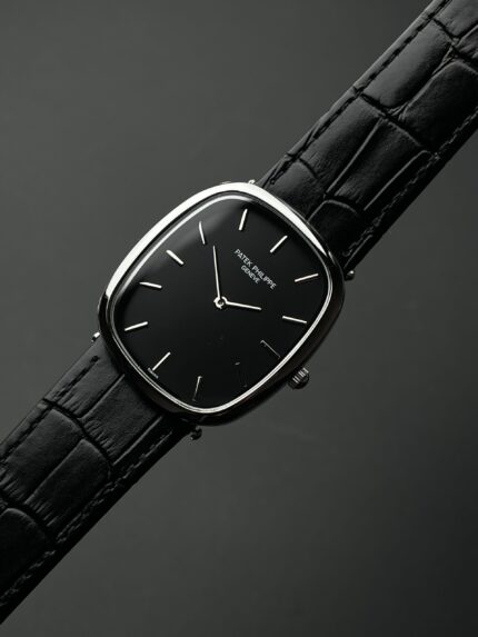 Patek Philippe Cushion Classic – Black Dial & Black Leather Strap