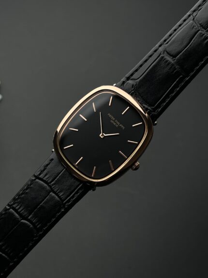 Patek Philippe Cushion Classic – Black Dial, Rose Gold Case & Black Leather Strap