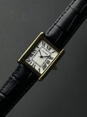 Cartier Tank Classic Leather Edition – White Dial with Black Crocodile Pattern Leather Strap & Gold-Tone Case