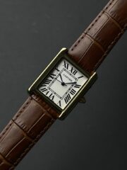 Cartier Tank Classic Leather Edition – White Dial with Brown Crocodile Pattern Leather Strap & Gold-Tone Case