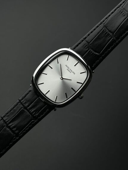 Patek Philippe Cushion Classic – Silver Sunburst Dial & Black Leather Strap