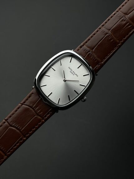Patek Philippe Cushion Classic – Silver Sunburst Dial & Brown Leather Strap