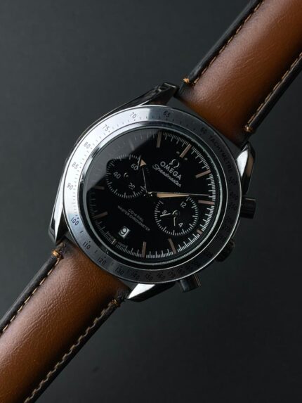 Omega Speedmaster Chronograph Watch – Black Dial & Brown Strap