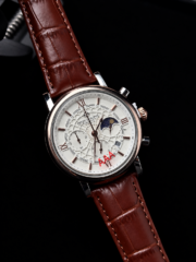 Patek Philippe Style Moonphase Chronograph – White Dial & Brown Leather Strap - Image 3