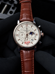 Patek Philippe Style Moonphase Chronograph – White Dial & Brown Leather Strap - Image 4