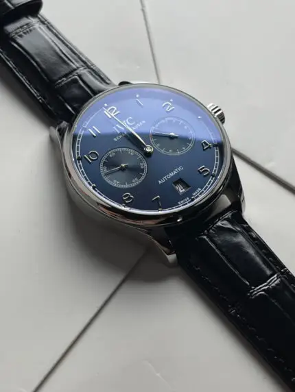 IWC Schaffhausen — Silver & Deep Blue with Black Leather Strap | Master Grade